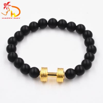 China Lava Stone Beaded Bracelet Dumbbell Bracelet Natural Gym Jewelry Fitness Anti Fatigue Bracelet for sale