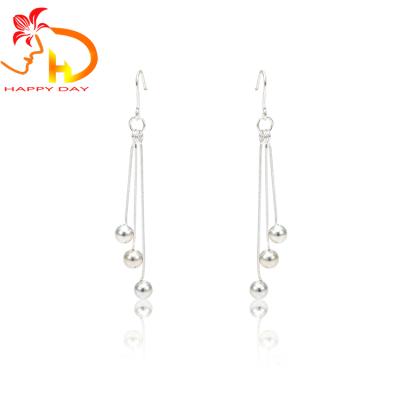 China European Fashion Jewelry Silver Plated Dangling Ball Women's Small Tassel Beads Chain Dangling Drop Earrings for sale