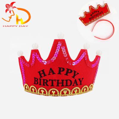 China Plastic Princess King Happy Birthday Crown LED Light Covers Headband Christmas Party Headband for sale