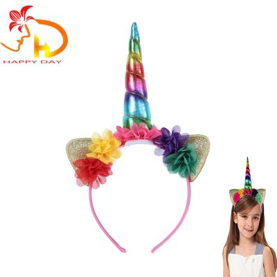 China Fashionable Christmas Unicorn Flower Crown Headbands Animal Ear Headband for sale