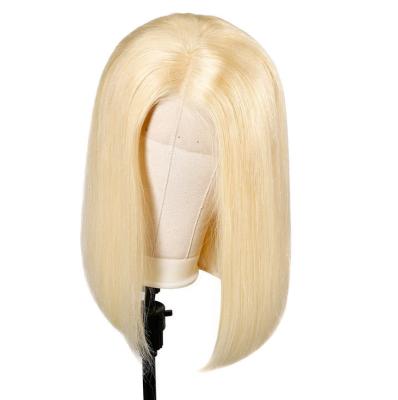 China Straight 100% Lace Front Wigs 613# Bob 13x4 HD Human Hair Transparent Swiss Lace Short Natural Blonde Hair Wigs for sale