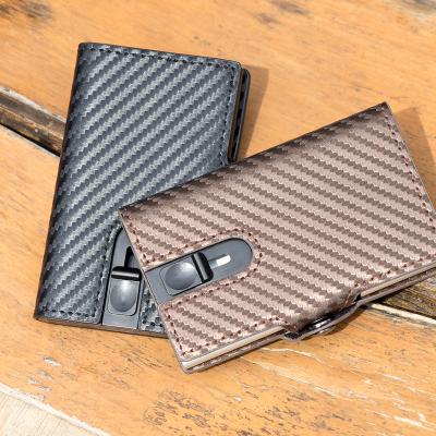 China RFID blocking protect casekey RFID metal bank credit card holder carbon fiber zipper case money clip women wallet 2021 for sale