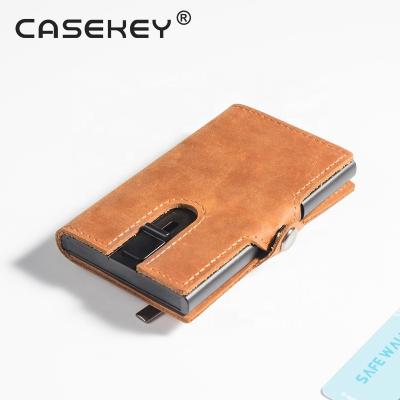 China 2021 Vintage RFID Casekey Purse Genuine Leather Long Zipper Purse Card Holder for sale