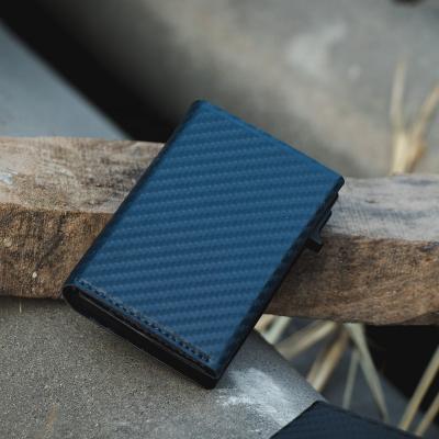 China 2021 RFID Card Carbon Fiber RFID Wallet True Metal Auto Purse Minimalism Organizer for sale