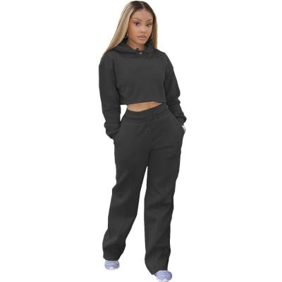 China Breathable China Popular And Practical O-neck Hoodie Sweat Two Pieces Suit Women Hoodie Sweat Suit Crop Top for sale