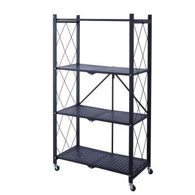 China Carbon Steel Kitchen Folding Rolling Storage Rack Foldable 4 Tier Microwave Shelf Storage Rack Racks For Kitchen for sale