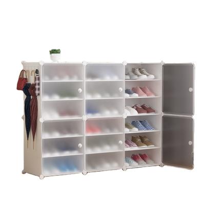 China Hot Selling Stackable Plastic Storage Expandable Diy Clear PP Shoe Boxes Racks One Grid And Three Layers For HomeWith Removable Partitions for sale