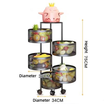 China Viable Storage Racks & Holders Rotating Storage Rack Trolley Shelf Vegetable Organizer Kitchen Multilayer Basket Black Round Rack for sale