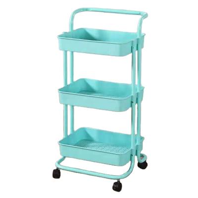 China Sustainable 3 Tier Fruit And Vegetable Baskets Mesh Metal Trolley Storage Cart Storage Rack For Kitchen for sale