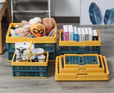 China 2021 Cheap Folding Plastic Folding Basket With Handles For Supermarket Shopping Fruit Vegetable Storage for sale