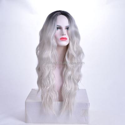 China 2019 Bestselling Afro Wave 22 Inch Long Wavy Ombre Color Synthetic Wig And Lace Front Wig For Woman for sale