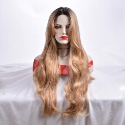 China Aishili Big Curly Women's Gold and Black Wig Long Big Curly Curly Hair for Women for sale