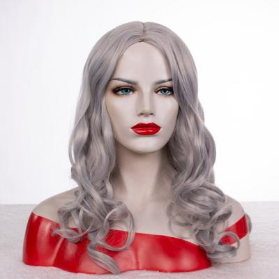 China Wholesale Water Wave Heat Resistant Silvery Long With Gray Wave Wig Water Color Synthetic Hair Wig For Women for sale