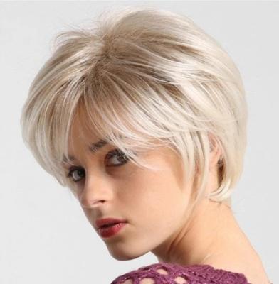 China Short Hair Heat Resistant Wig Pixie Cut Wig White Straight Hair Synthetic Hair Wig For Women Bobo Color Short White Wigs for sale