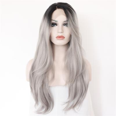 China Aishili Long Hd Curly Straight Gray Remy Synthetic Hair Lace Front Wigs Good Quality Silky Straight Hair For Women for sale