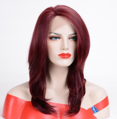 China Cheap AiShiLi Long Lace Front Wigs Silky Straight Silky Straight Synthetic Hair Wig With Burgundy Heat for sale