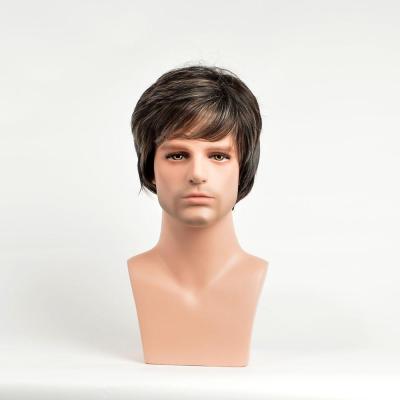 China New Arrival Unique Design Mens Wigs Natural Curly Hair Brown Short Synthetic Hair Wig For Man for sale