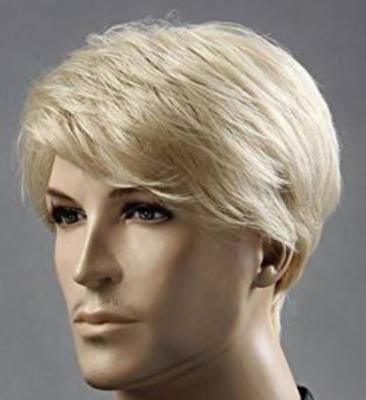 China Wholesale Good Quality Natural Straight Hair Synthetic Wigs Light Golden Short Hair Golden Straight Wig For Men for sale