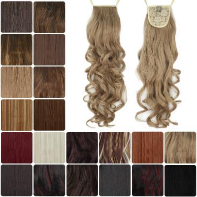 China Wholesale Water Wave Synthetic Curly Ribbon Drawstring Ponytails Wig Long Clip-in Hair Extensions 20 Colors for sale