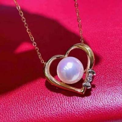 China 1291P 8-9mm Real CLASSIC Natural Freshwater Pearl Necklace With 925 Sterling Silver With Gold Plated Pendant Necklace for sale