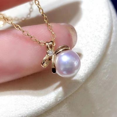 China 1273P 9-10mm Real CLASSIC Natural Freshwater Pearl Necklace With 925 Sterling Silver With Gold Plated Pendant Necklace for sale