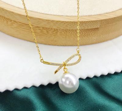 China 1603P 11-12mm Real CLASSIC Natural Freshwater Pearl Necklace With 925 Sterling Silver With Pendant Necklace Gold Plated Merry Christmas for sale