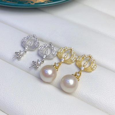 China 1209E 8-9mm Real CLASSIC Natural Freshwater Pearl Earring 925 Sterling Silver With Gold Plated Ear Stud For Women for sale