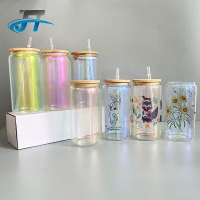 China Sustainable Wholesale Tea Cup Glass With Lids 12 oz 16oz 20 oz 25oz Sublimation Glass Straw And Tumbler With Bamboo Lid for sale