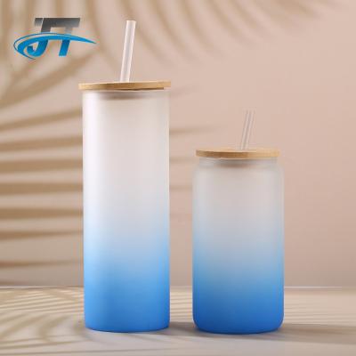 China JT 25oz Viable Sublimation Glass Tumblers Clear Frosted Glass Tumbler With Straw And Lid for sale