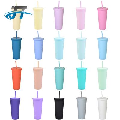 China 2022 22OZ Popular Viable Multi Wall Large Capacity Water Cup Double Wall Outdoor Frosted Color Solid Color Plastic Straw Cup for sale