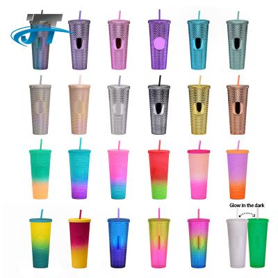 China 2022 sustainable doublelayer straw cup large volume multicolor durian clad straw cup hot plastic straw cup for sale