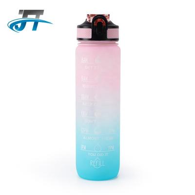 China 2022 Sustainable HOT Portable Plastic Sports Water Drinking Bottle 1L Large Straw Water Bottle Transparent Frosted Cup for sale