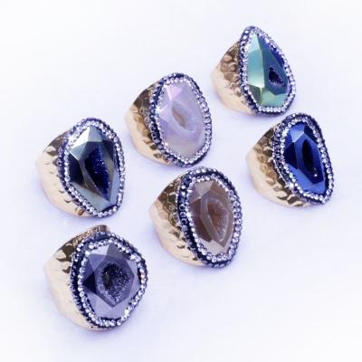 China Wholesale Trendy Stain Agate Gemstone Faceted Ring With Diamond Ring for sale