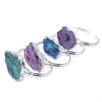 China New Fashion Natural Agate Stain Druzy Geode Bracelet TRENDY Natural Silver Stone Bracelet for sale