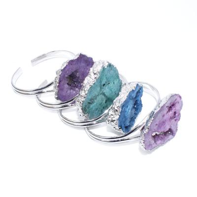 China New Fashion Natural Agate Stain Druzy Geode Bracelet TRENDY Natural Silver Stone Bracelet for sale