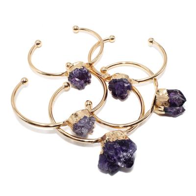 China Popular Custom Electroplating Gold Amethyst Natural Stone Bracelets Trendy Bracelet Women Natural Stone Bracelets for sale