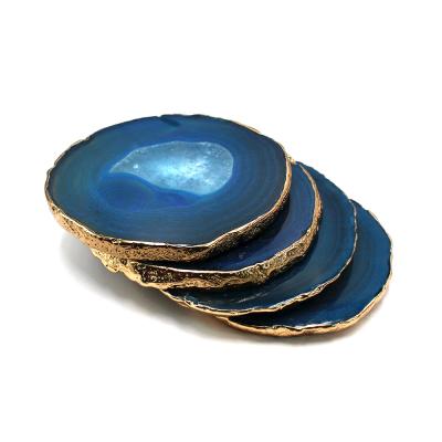 China Viable Source Factory Directly Customize Natural Agate Coaster Gold Rim for sale