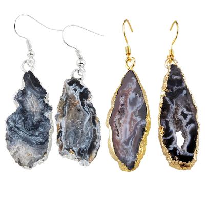 China Natural Stone Geode Crystal Quartz Dangle Earrings BOHEMIA Drop Earrings Druzy Agate For Women Girls for sale