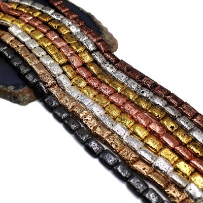 China Fashion Spot Color Natural Electroplating Rectangular Flat Beads Volcanic Rock Beads for sale