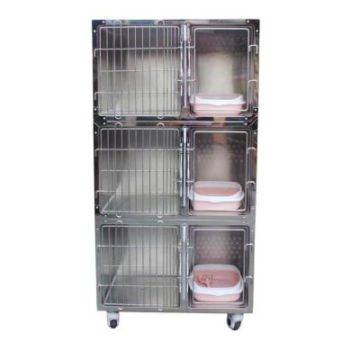 China Pet Shop Breathable Cat Cage With Bin With Wheels Three-Layer Stainless Steel Cat Cage for sale