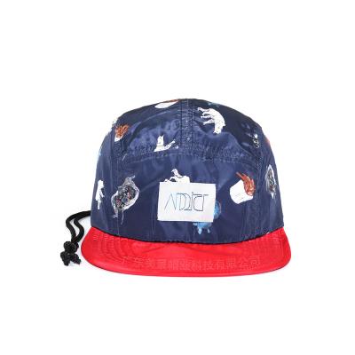 China OEM 5 Panel Nylon Custom Hats Nylon Polyester Waterproof Unstructured Camp Hat All Over Print Design for sale