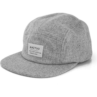 China JOINT New Design Custom Logo Unconstructed 5 Panel Hat OEM Vintage Wool Kids 5 Panel Hat Gray for sale