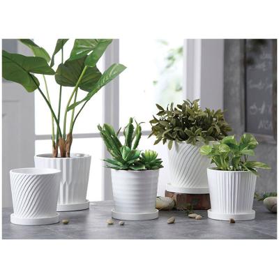 China Wholesale Minimalist Pure White Ceramic Planter Pot Modern Small Size Ceramic Flower Pot With Tray for sale