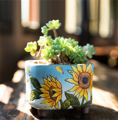 China TONGXIN OEM contemporary mini square designed value succulent planter pots flower hand-painting style handmade plant pots for decoration for sale