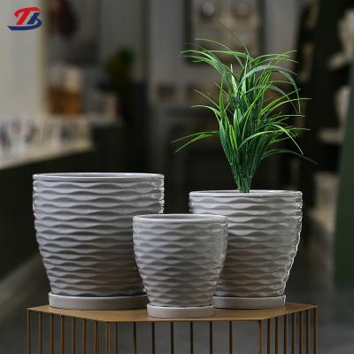 China Large And Small Combination Minimalist White Ceramic Plant Pot With Tray Balcony Indoor Garden for sale