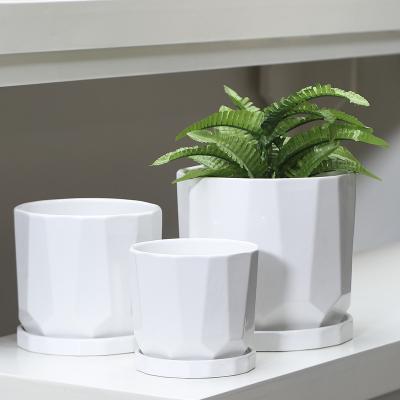 China 2021 Minimalist style hot high quality Nordic white planter ceramic flower pots and planter indoor succulent pot with drainage hole for sale