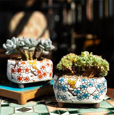 China Minimalist OEM Garden Japanese Style Planter Plant Korean Ceramic Succulent Flower Pot For Succulents Home Decor for sale