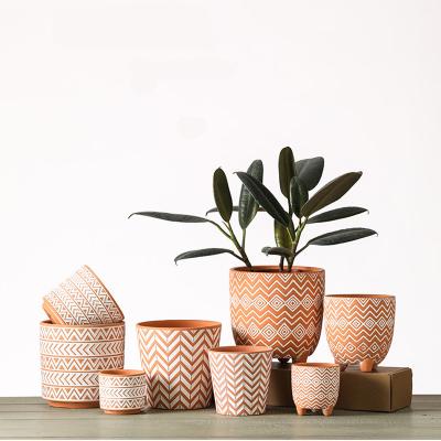 China Contemporary simple potted plant potted plant ceramic flower pot terracotta sticker OEM set for sale