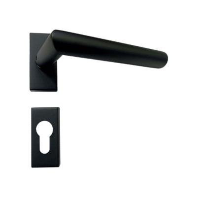 China Modern Stainless Steel Rectangle Escutcheon Key Cylinder Hole Black Finish Door Lever Handle Set for sale