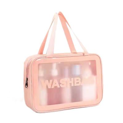 China Fashion Custom Zipper Beach Logo Travel Transparent Vinyl Waterproof Pouch TSA TPU Cosmetic Clear PVC Toiletry Bag With Handle for sale